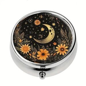 Moonlight Flowers Whimsical Multi-Use Mirrored Pill Box Container